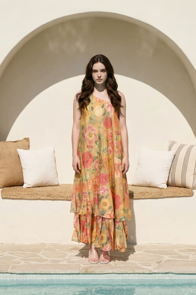 Yellow Floral Printed Flared Dress — photo 3