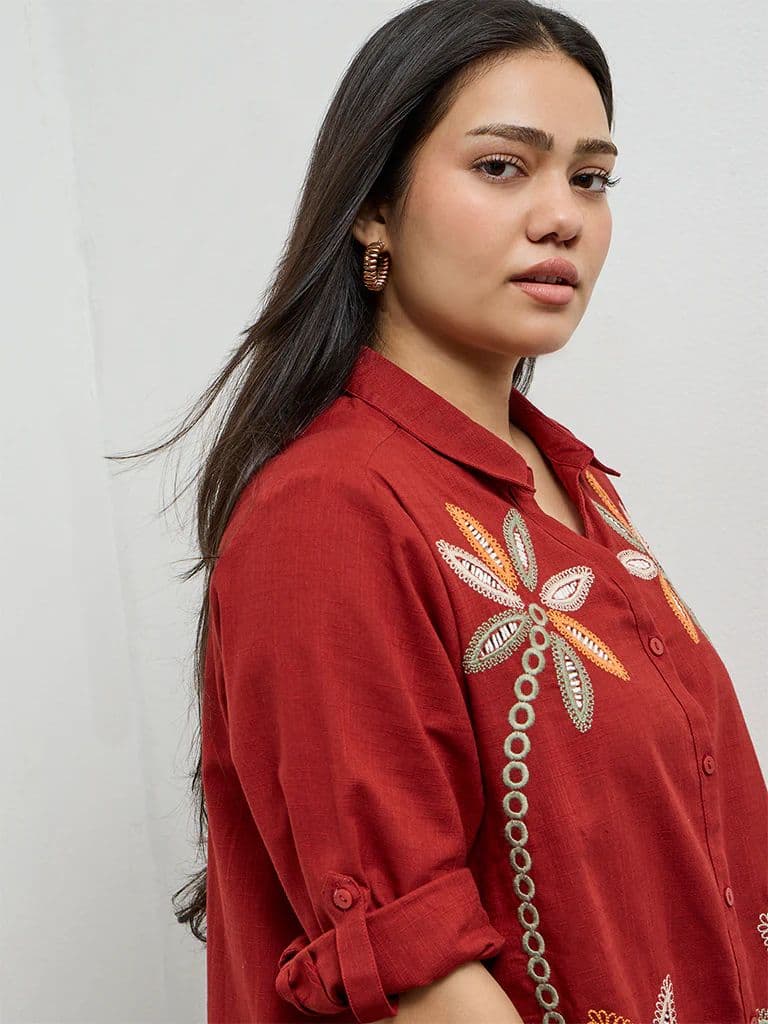 Gia Rust Floral Cotton Embroidered Blouse — photo 3