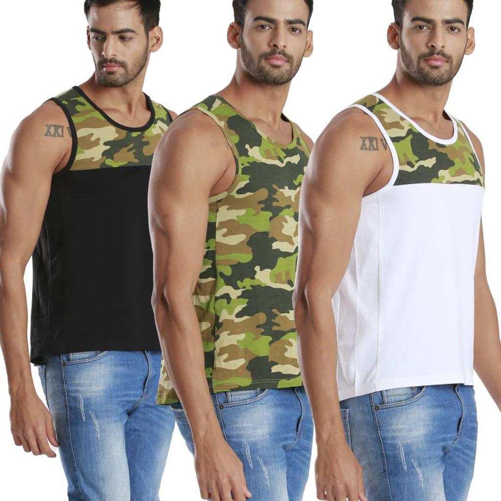 Active Fit Camo Printed Bamboo Vest (Pack of 3)