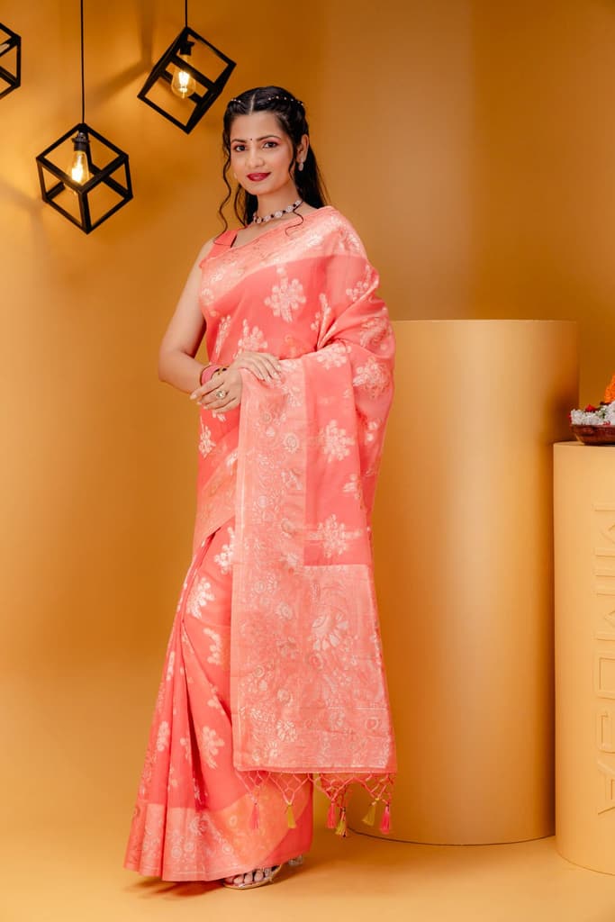 Mimosa Women's Woven Design Banarasi Style Art Silk Saree With Blouse Piece : SA00001806GJFREE — photo 4