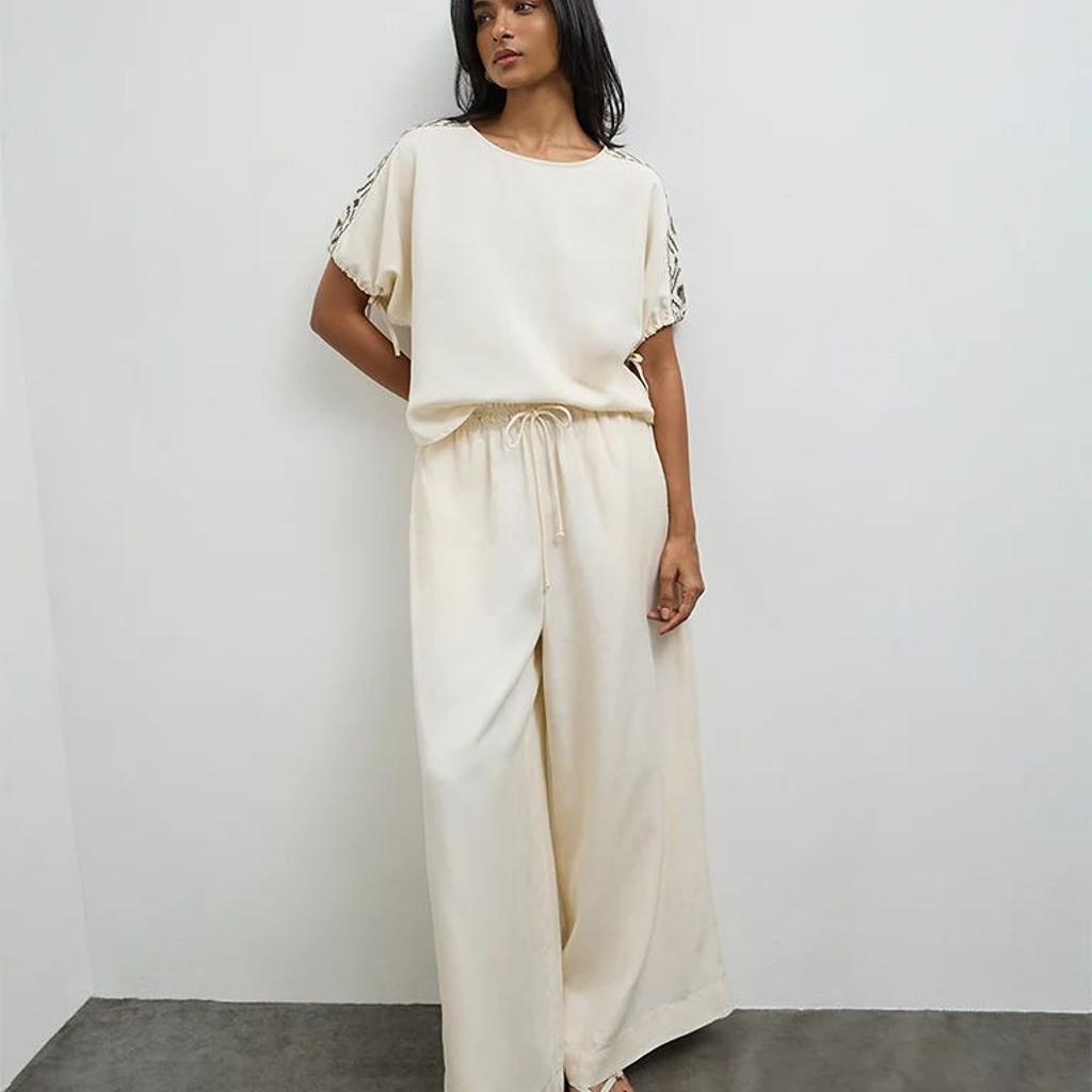 LOV Cream Embroidered Cotton Blouse