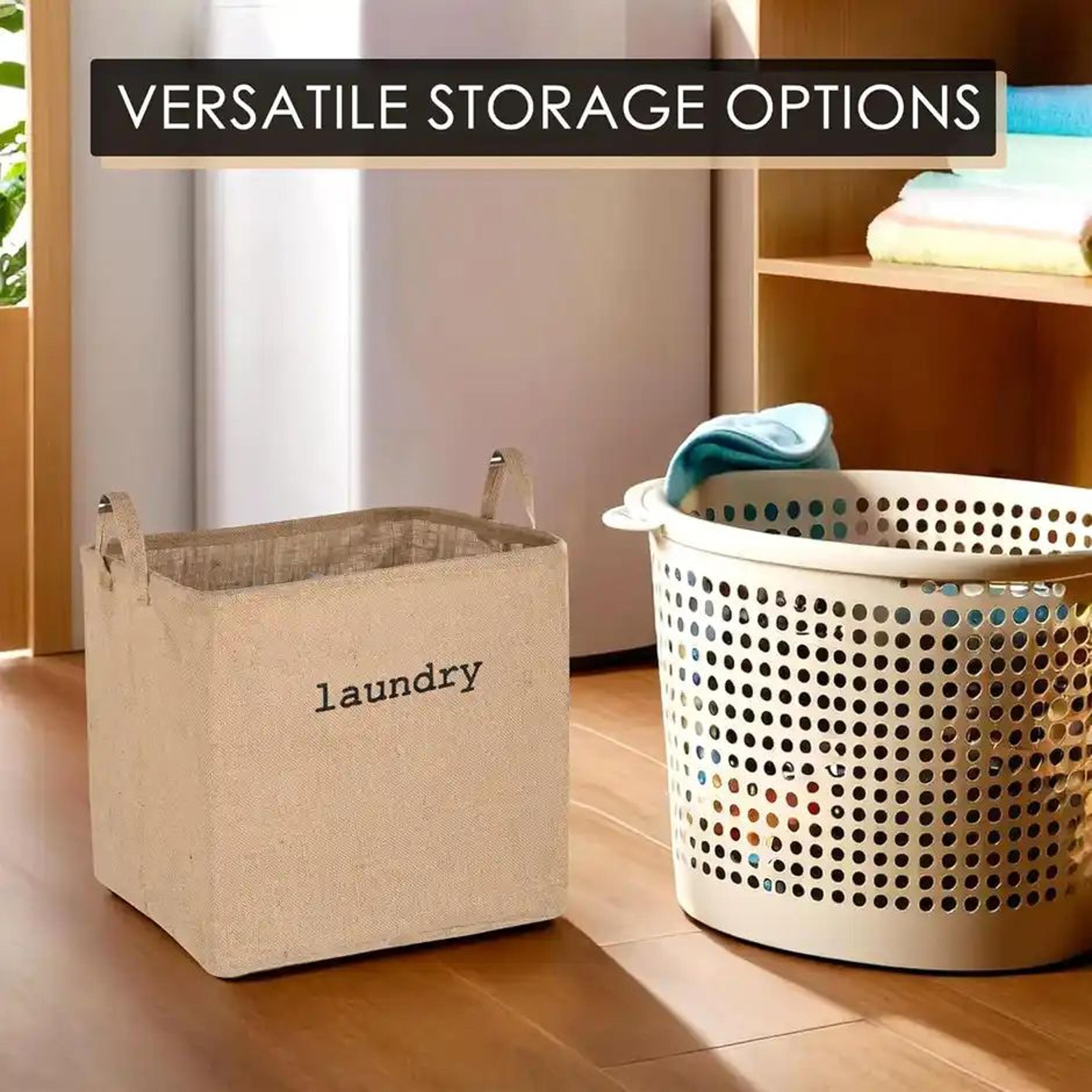 Kuber Industries | 55 L | Jute Foldable Laundry Basket with Handles | Small | Brown