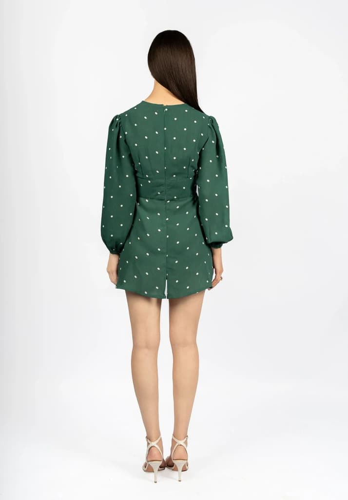 Bottle Green Polka Dot Fit & Flare Dress in Viscose Moss — photo 3