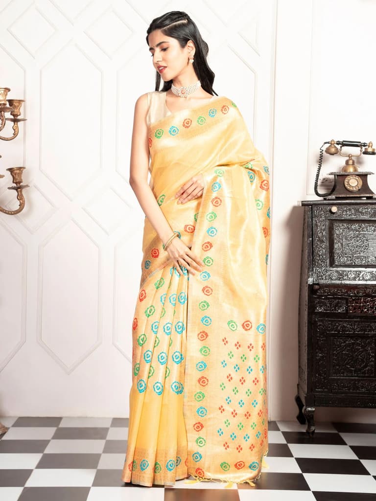 Mimosa Women's Woven Design Banarasi Style Art Silk Saree With Blouse Piece : SA00002082GDFREE — photo 3