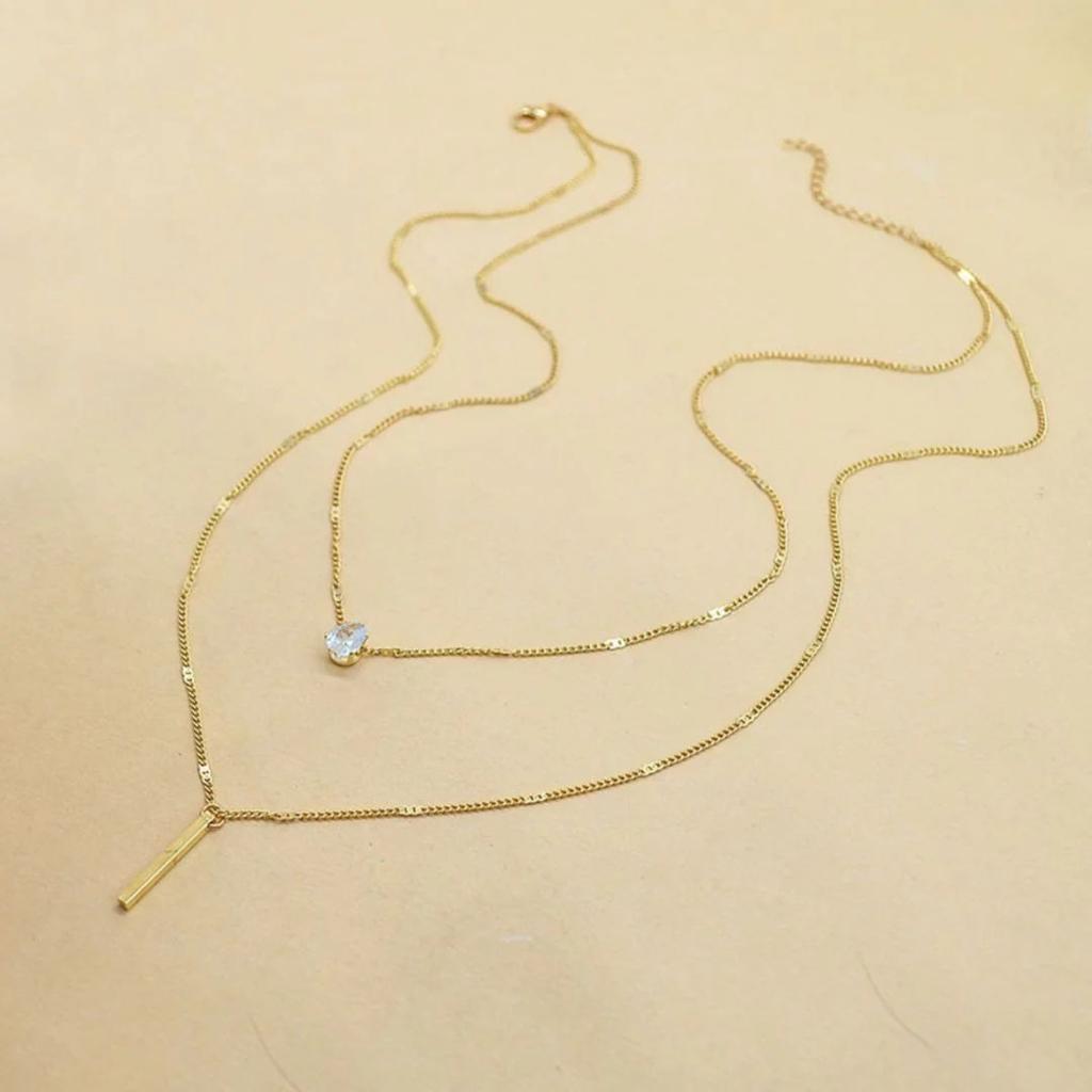 Double Trouble Necklace | Bar Necklace with Teardrop Rhinestone — photo 3