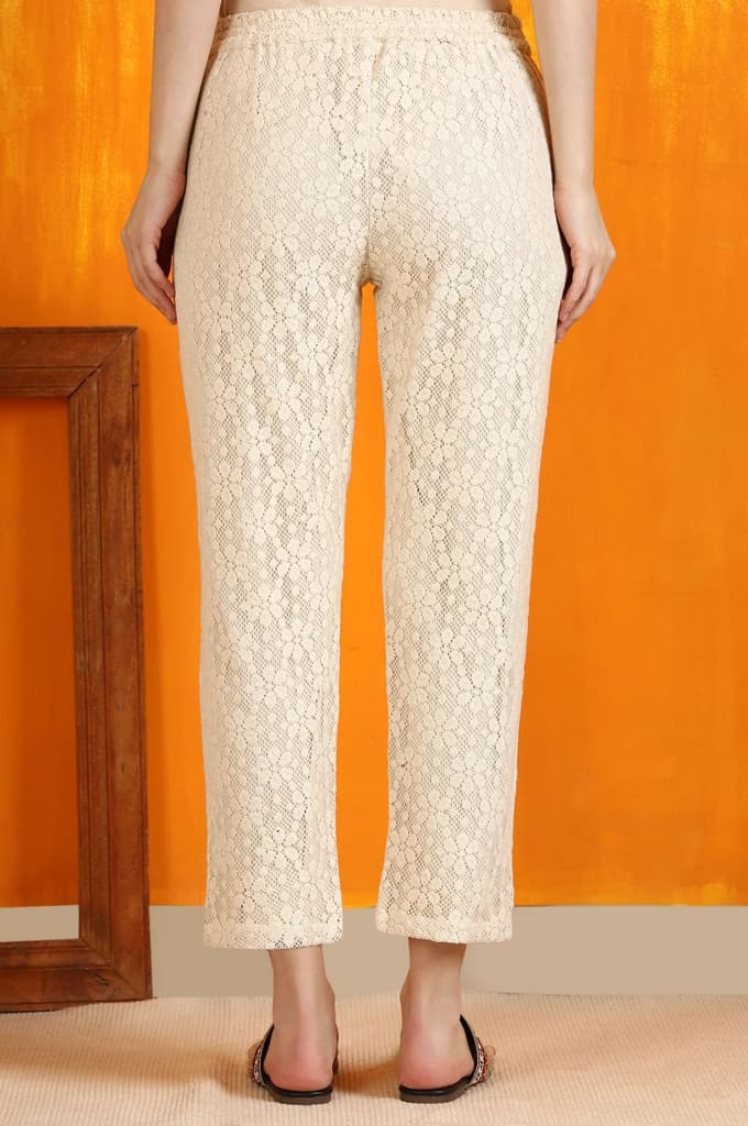 Off-White Cotton Lace Trouser Pants — photo 5