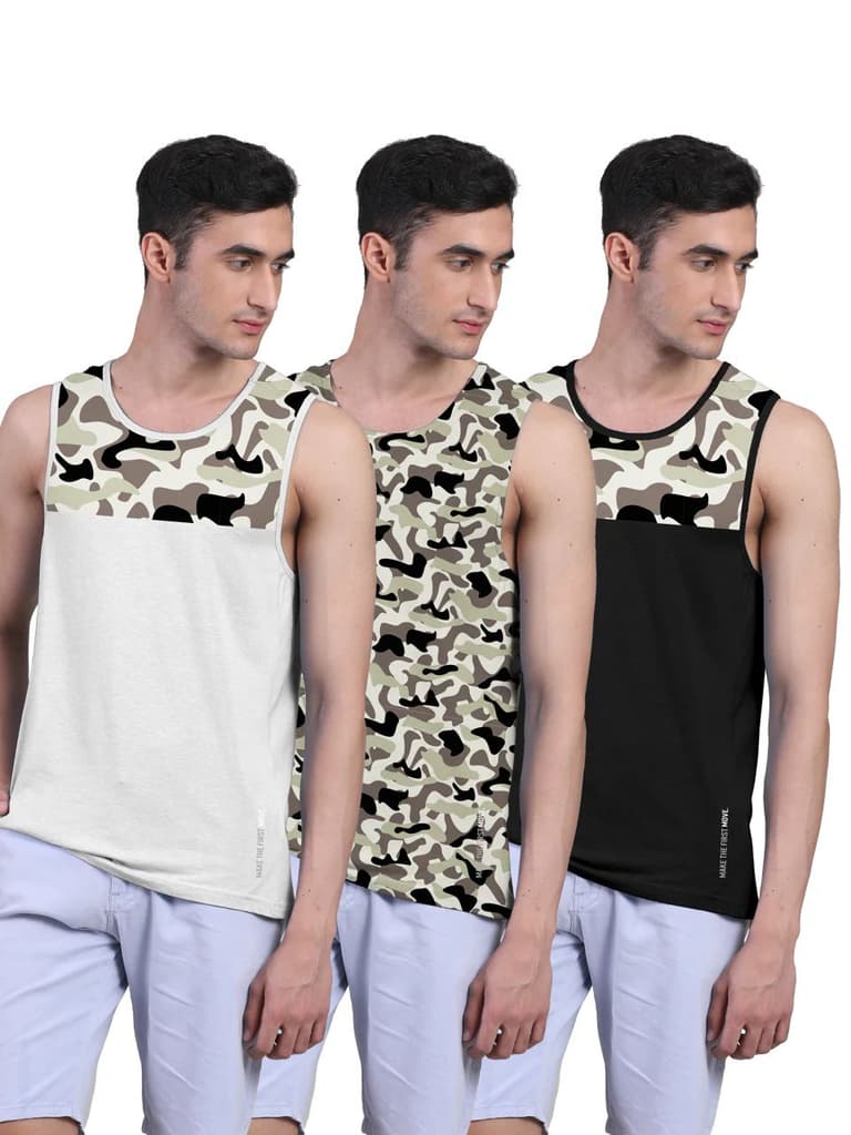 Active Vest For Men's Front Yoke Camouflage Regular Organic Bamboo Vest - Active Fit (Pack of 3) — photo 12