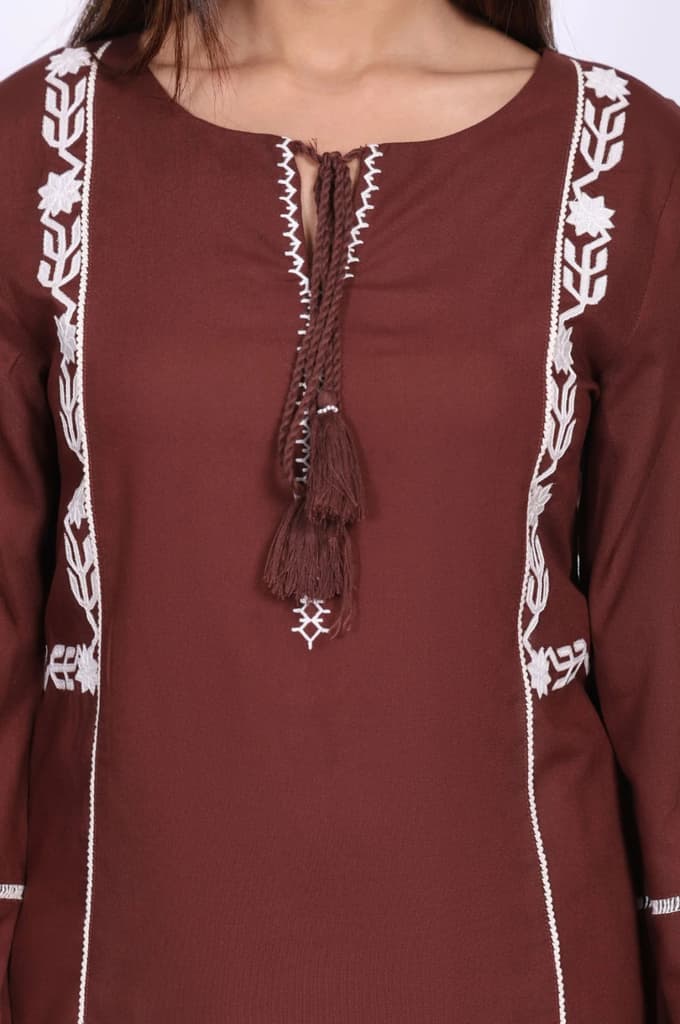 Brown Floral Embroidered Straight Top — photo 2