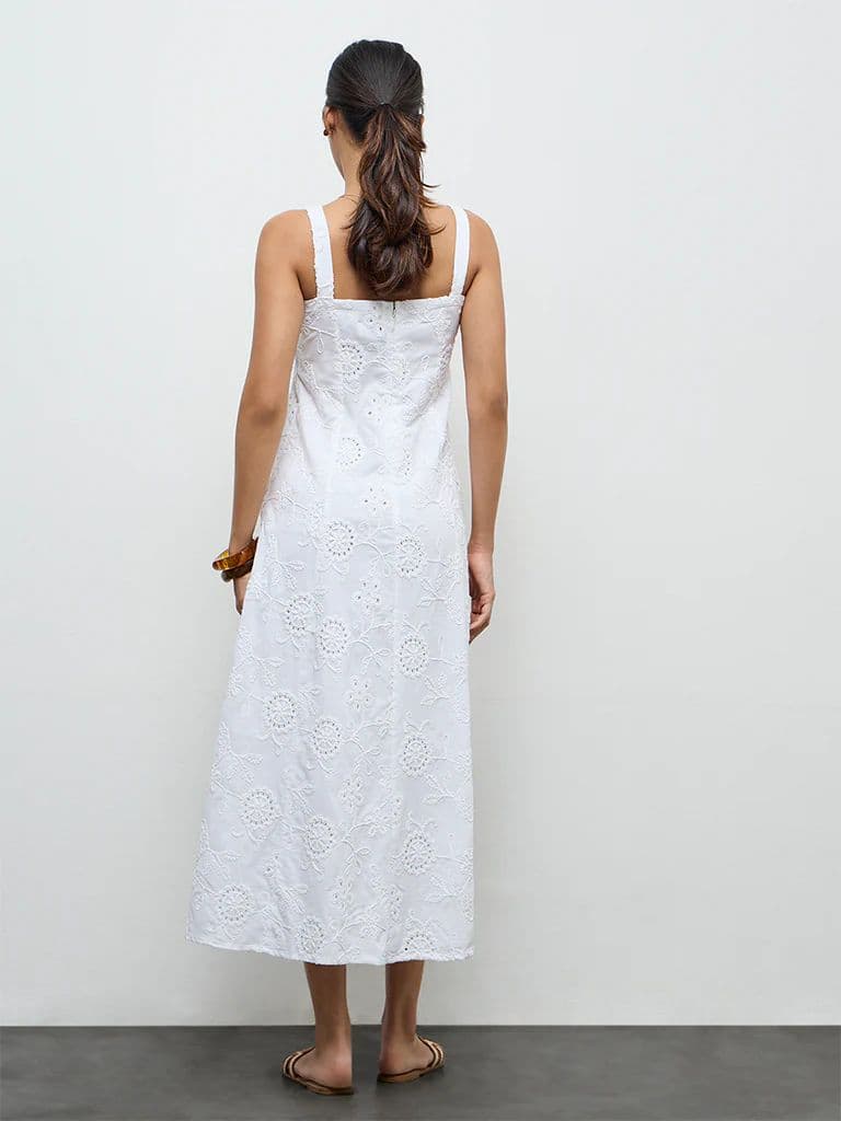 LOV Off-White Floral Embroidered A-Line Cotton Dress — photo 4