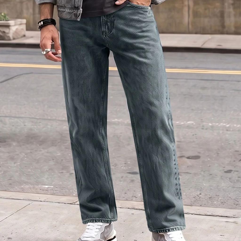 Men's Light Blue Relaxed Fit Washed Denim Jeans Non-Stretchable