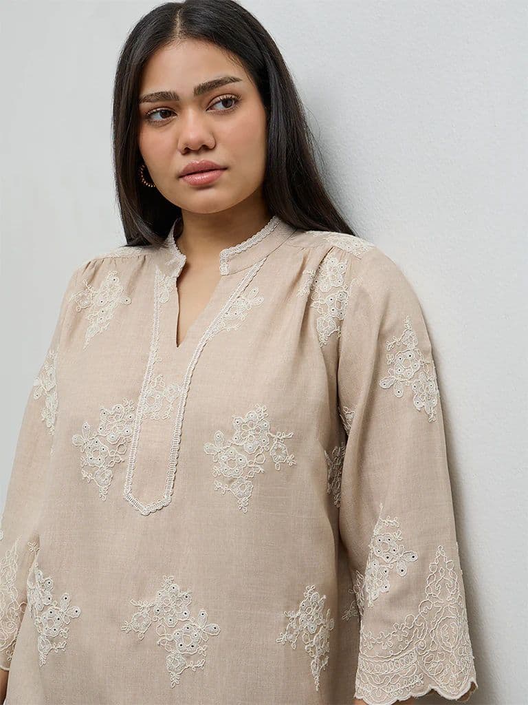Diza Beige Floral Embroidered Tunic — photo 3