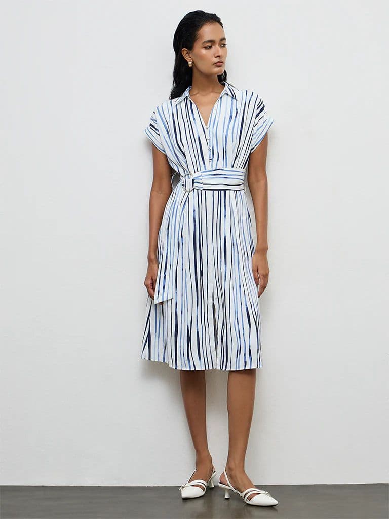 Wardrobe White Stripe Printed Shirt Dress