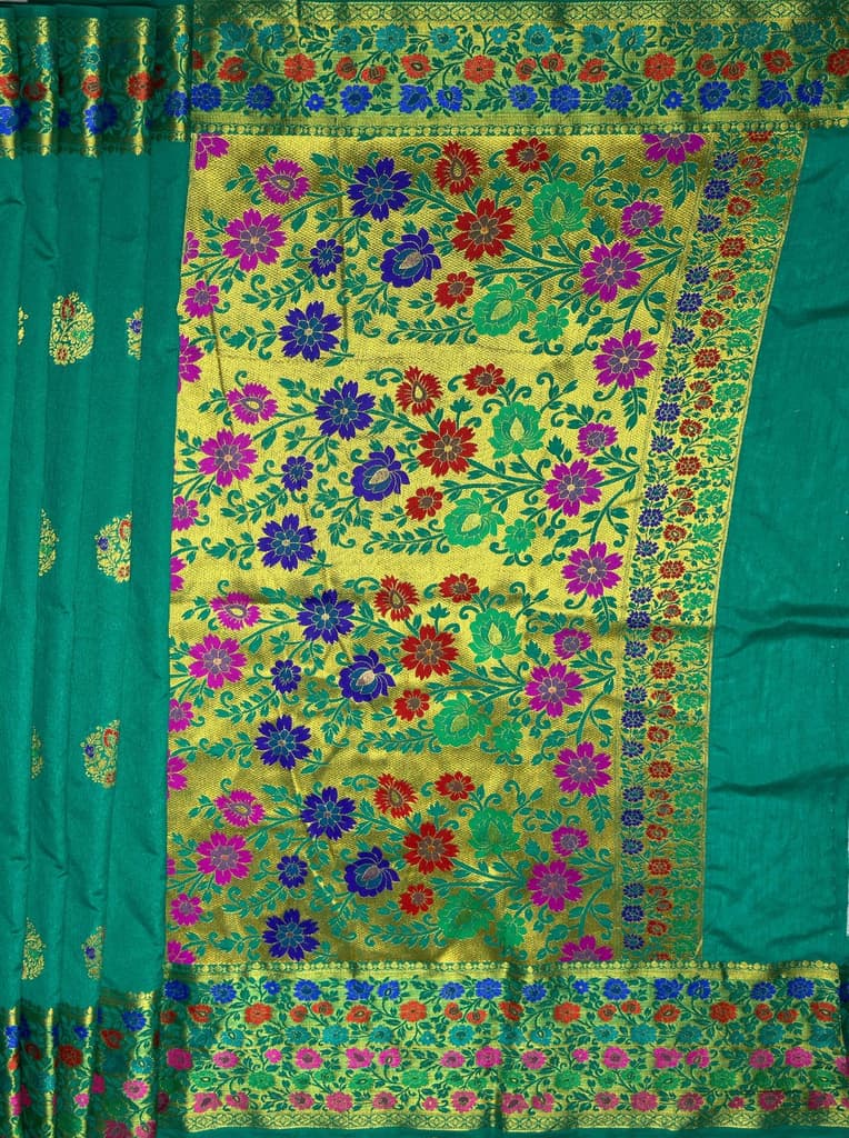 MIMOSA Women's Woven Design Paithani Style Raw Silk Saree with Blouse Piece - Rama ( SA00003127RMFREE ) — photo 7