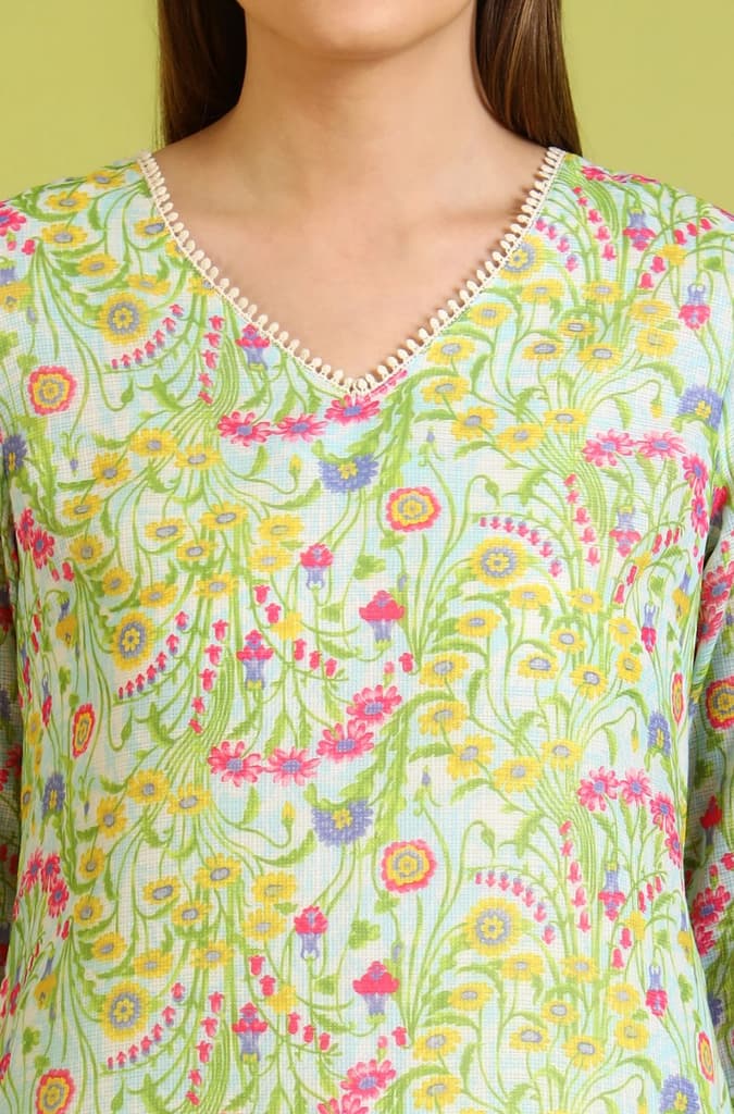 Floral Printed Lace Straight Pure Cotton Kurta — photo 4