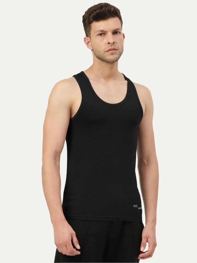 Twin Skin Organic Bamboo Vest - Comfort Fit (Pack Of 1) — Black / S / Men