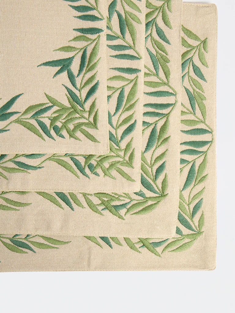 Westside Home Green Foliage Embroidered Placemats - (Set of 4) — photo 3