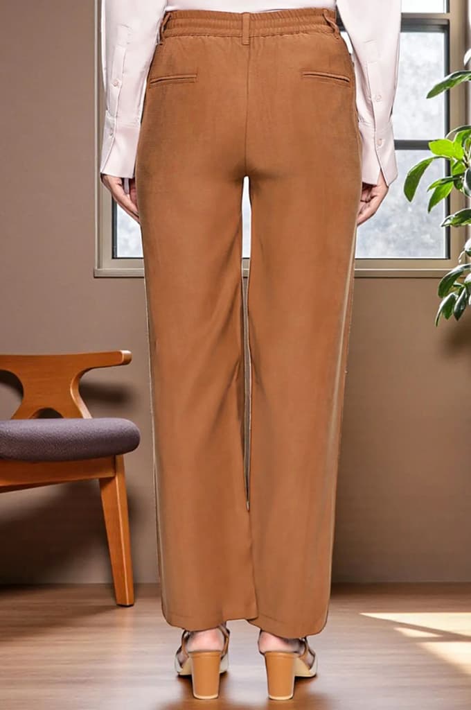 Brown Solid Korean Rayon Formal Parallel Pants with YKK Zipper — photo 5