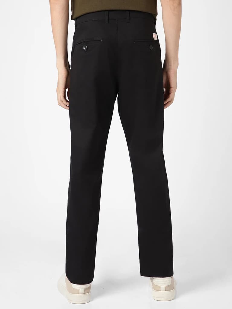 Men's Black Cotton Regular Fit Casual Chinos Trousers Stretch — photo 3