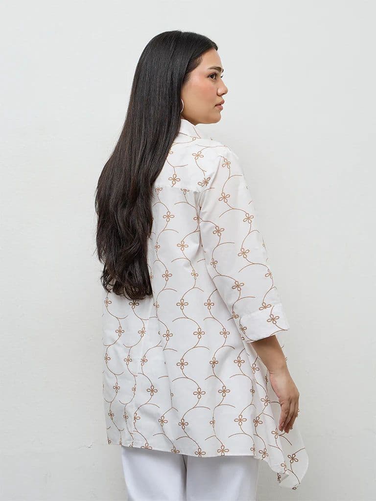 Diza White Floral Embroidered Cotton Tunic — photo 4