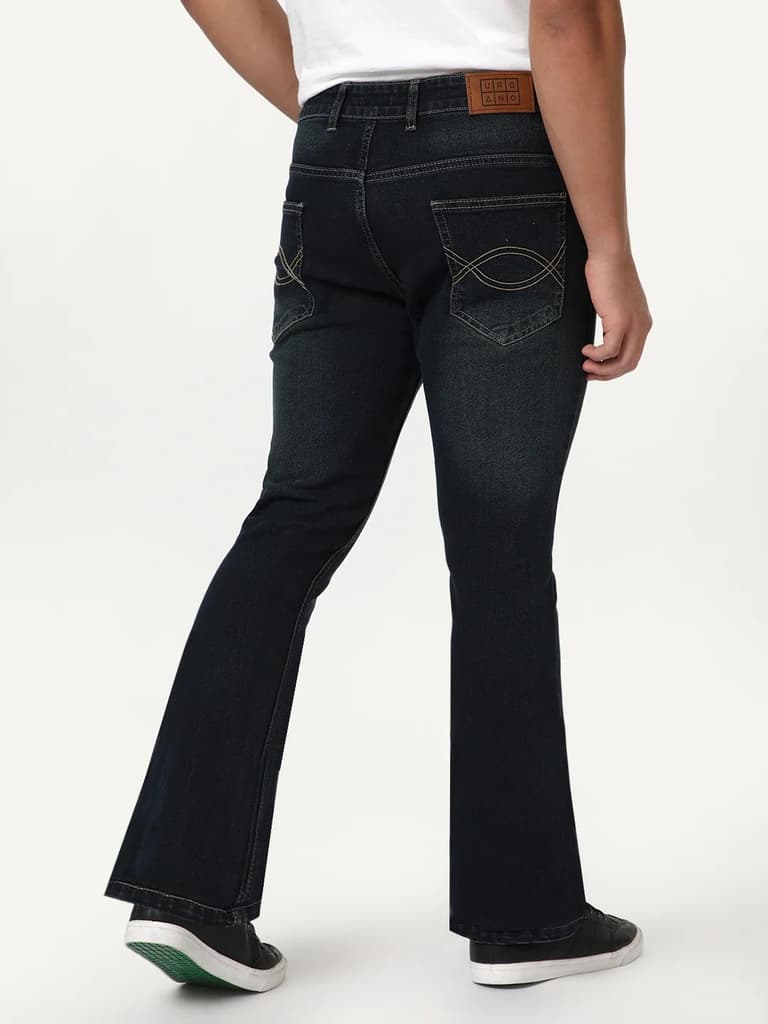 Men's Carbon Blue Bootcut Fit Mid Rise Heavy Washed Jeans Stretchable — photo 4