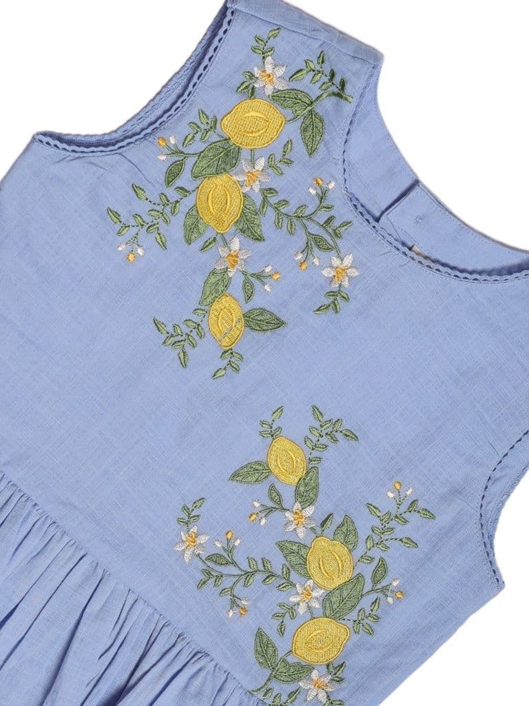 Utsa Kids Girls Blue Embroidered Cotton Peplum Top - (8-14 yrs) — photo 5