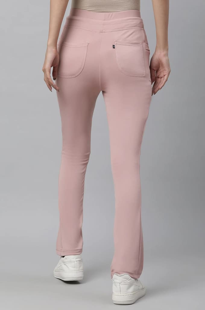Pink Solid Boot Cut Pants With Drawstring — photo 3