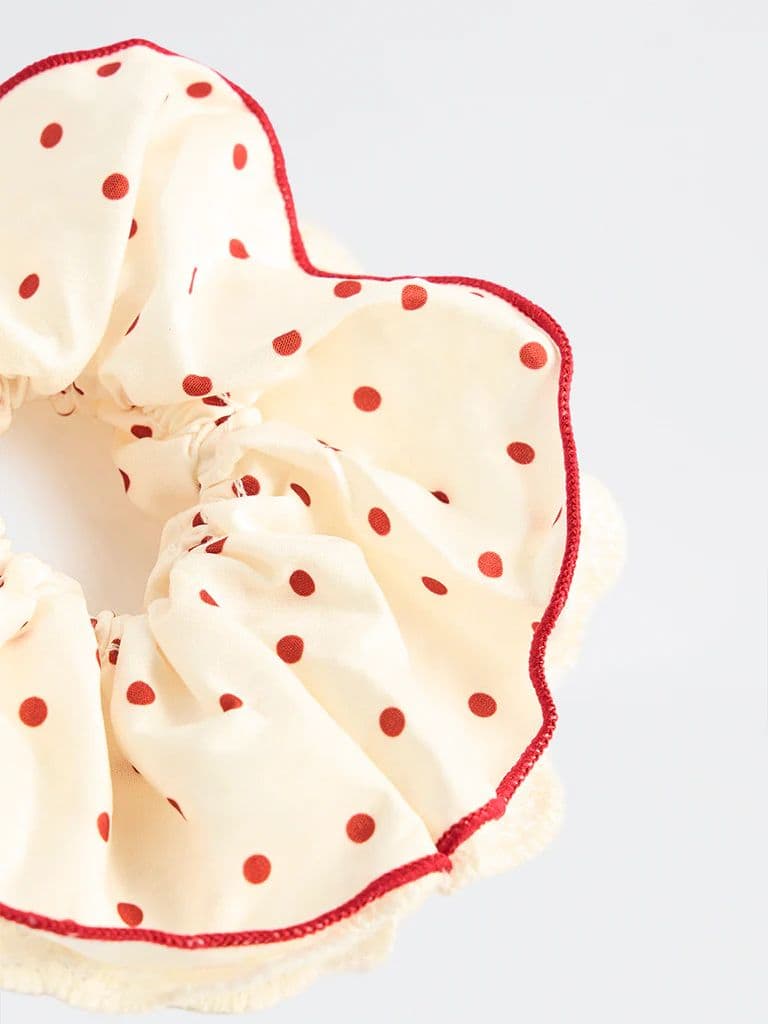 Westside Accessories Cream Polka-Dot Scrunchie — photo 3
