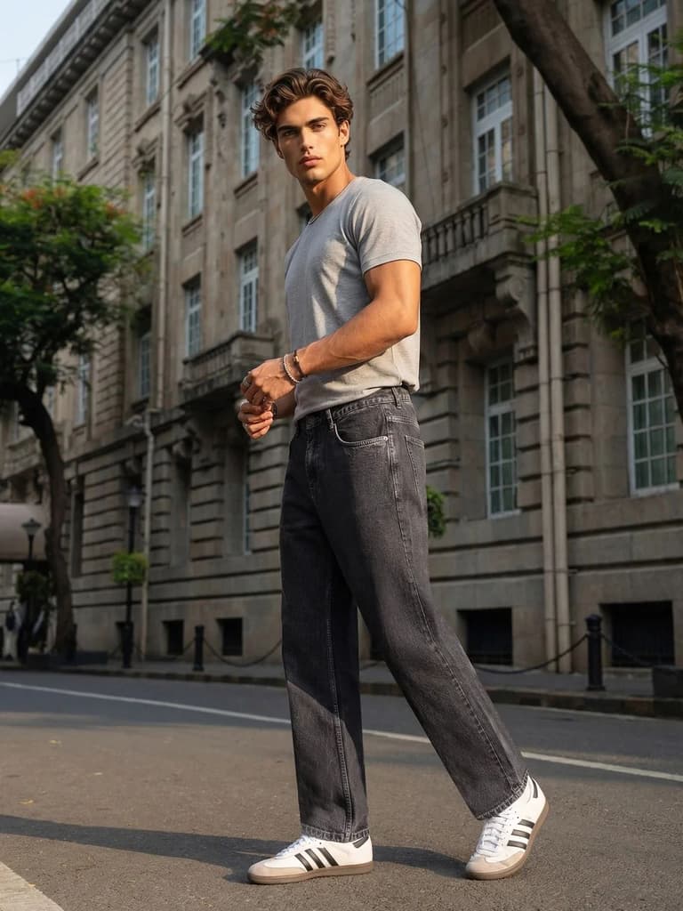 Men's Grey Relaxed Fit Washed Denim Jeans Non-Stretchable — photo 5