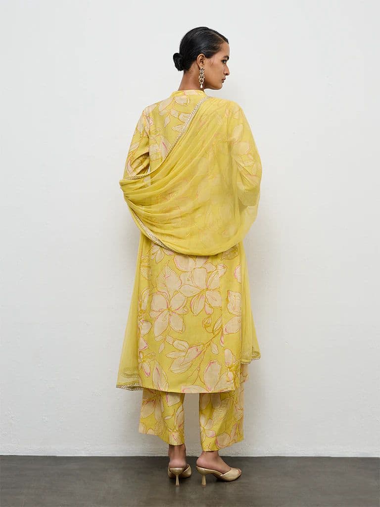 Vark Yellow Floral Pattern A-Line Ethnic Set — photo 4