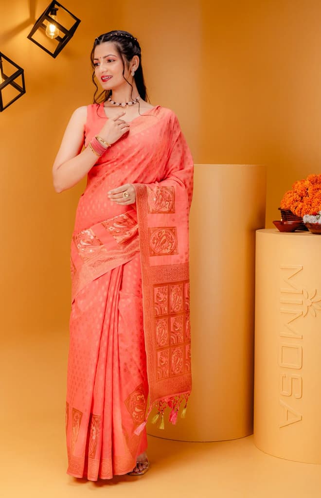 Mimosa Women's Woven Design Banarasi Style Art Silk Saree With Blouse Piece : SA00001807GJFREE — Gajjari