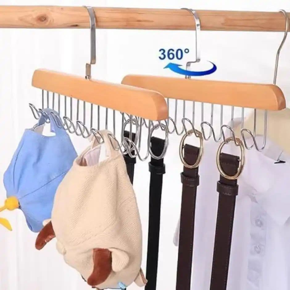 Perpetual Wooden Hangers | Adjustable 8-Hook Wardrobe Hanger for Accessories | Pack of 4 — photo 3