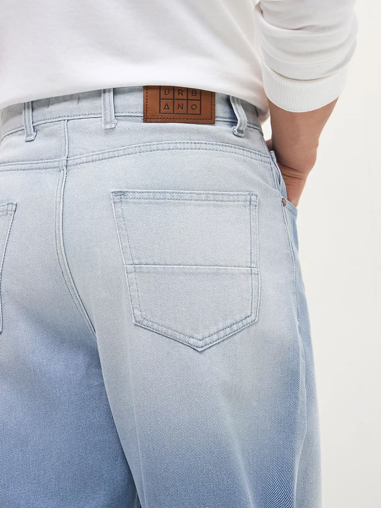 Men's Ice Blue Loose Baggy Fit Heavy Washed Faded Denim Jeans Non-Stretchable — photo 6