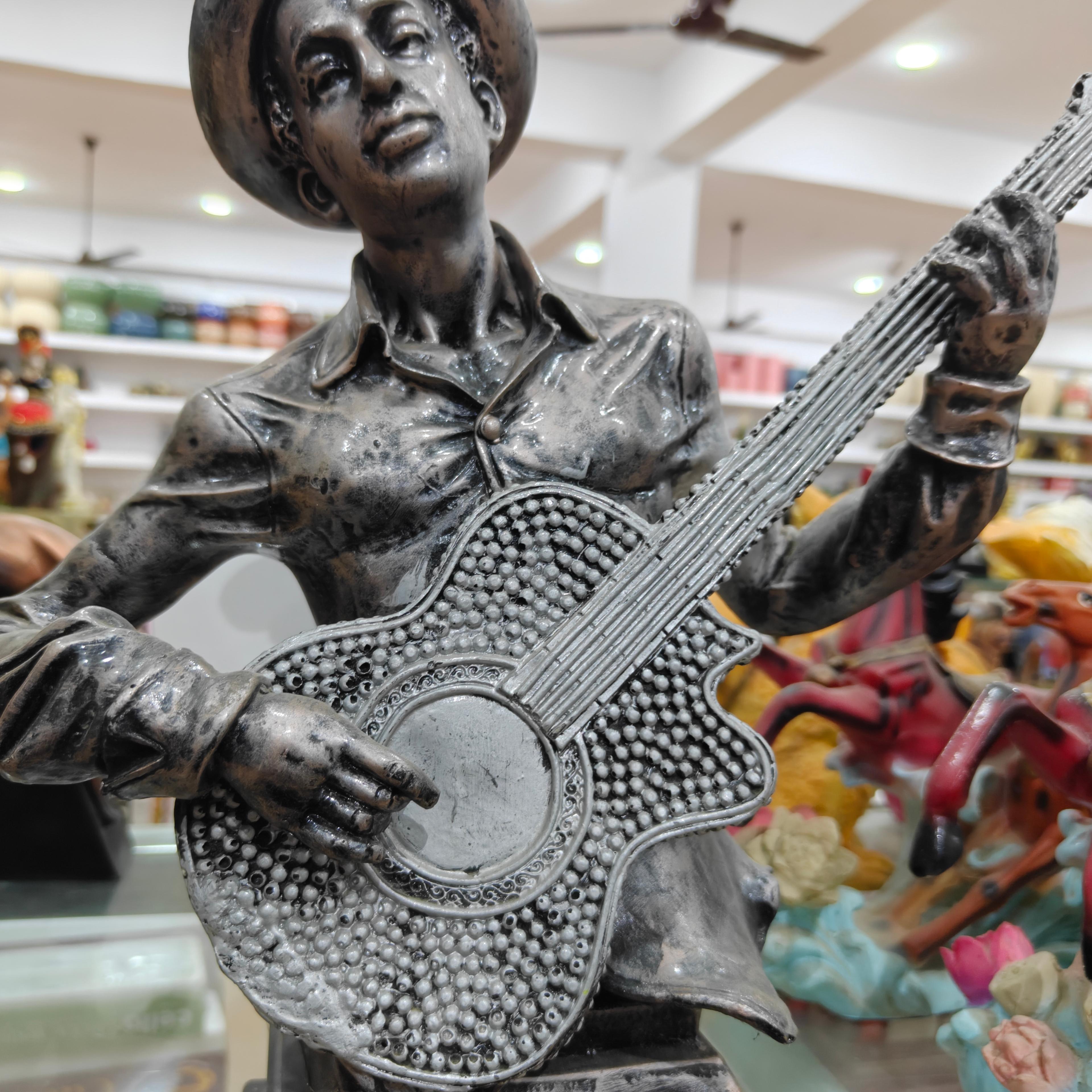 Bronze Statue of a Man Playing Guitar | Sculpture | Bronze | Brown