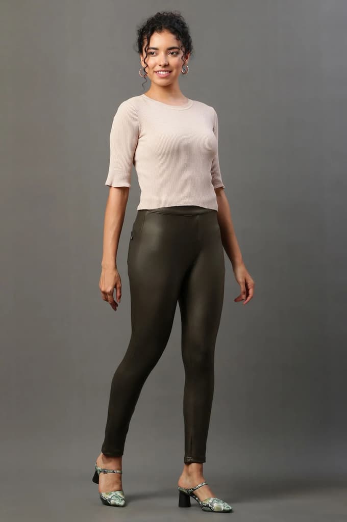 Olive Green Leather Pants — photo 5