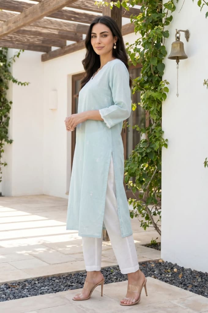 Aqua Green Thread Embroidered Straight Kurta — photo 3