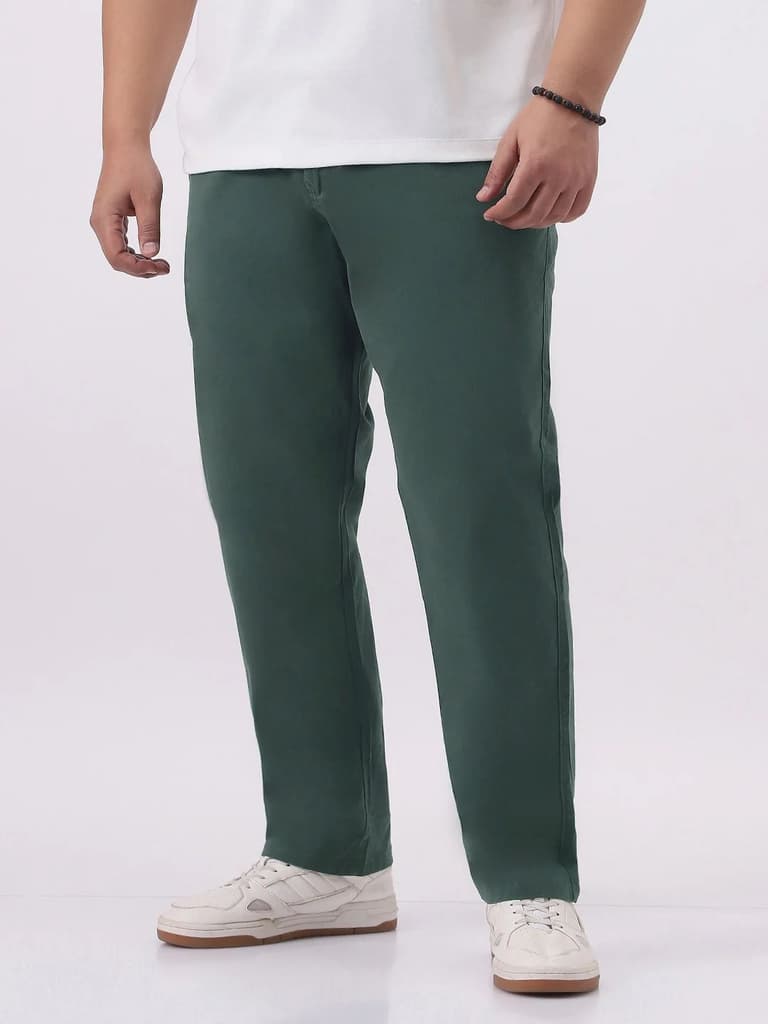 Plus Men's Teal Green Cotton Regular Fit Casual Chinos Trousers Stretch — photo 2