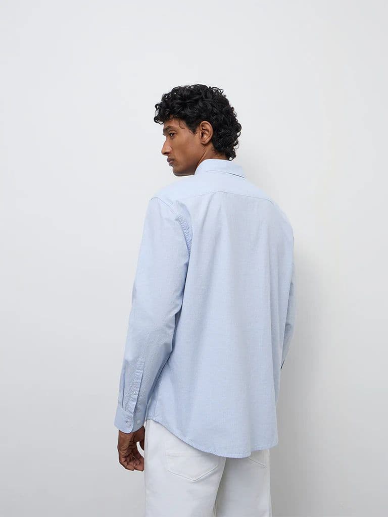 WES Casuals Light Blue Checkered Relaxed-Fit Cotton Shirt — photo 4