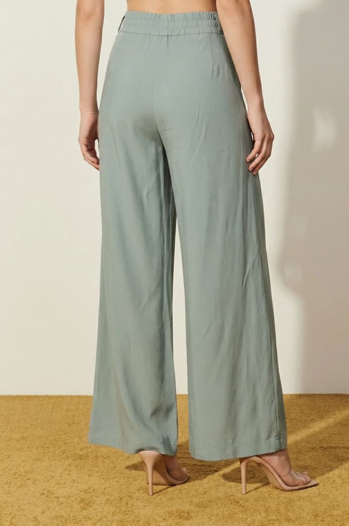 Slate Grey Yarn Dyed Solid Rayon Wide Leg High Rise Trousers — photo 6