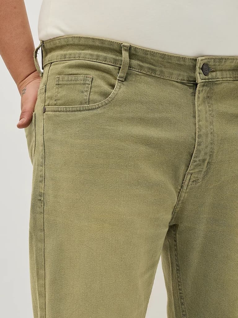 Plus Men's Ice Grey Regular Fit Whisker Washed Yellow Tint Denim Jeans Stretchable — photo 5