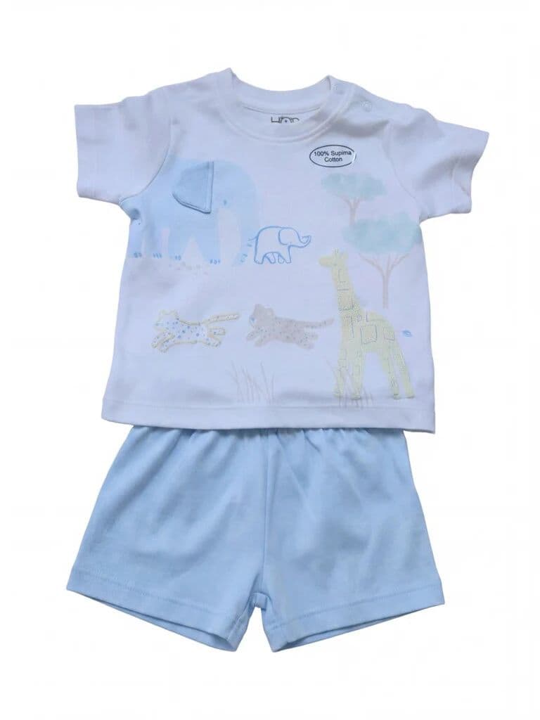 HOP Baby Boys Blue Printed Cotton T-Shirt and Shorts Set — photo 2