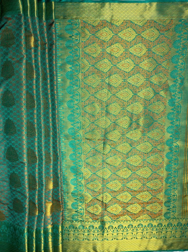 MIMOSA Women's Woven Design Kanjivaram Style Art Silk Saree with Blouse Piece - Saffire ( SA00003144SFFREE ) — photo 7