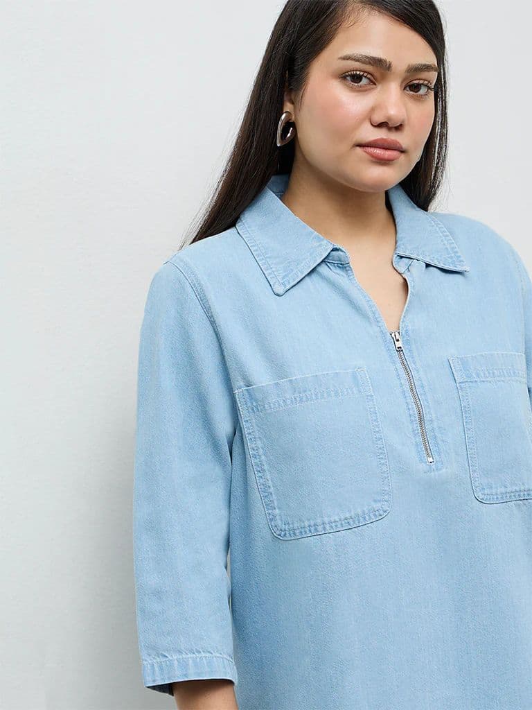 Gia Light Blue Washed Denim Blouse — photo 3