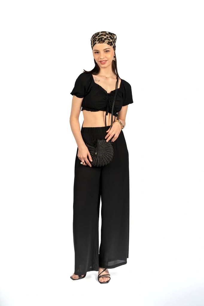 Black Solid Co-ord Set with Puff Sleeves — photo 6
