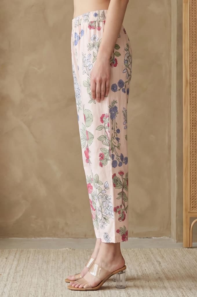 Peach Floral Printed Pure Cotton Straight Fit Pants — photo 2