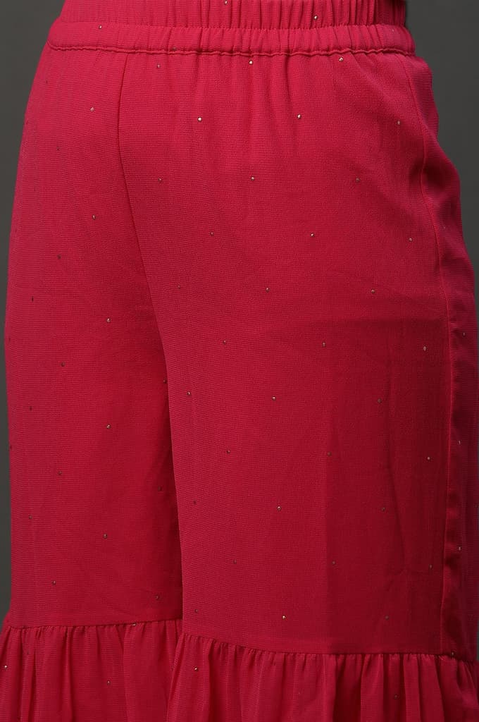 Pink Polka Dots Printed Flared Georgette Sharara With Elasticated Waist — photo 7