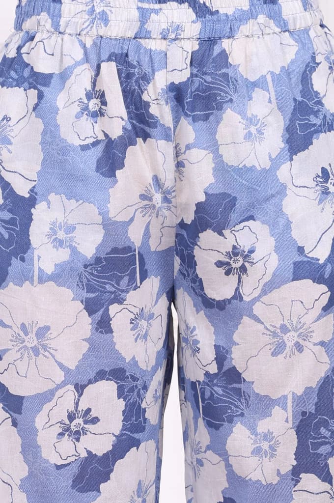 Blue Floral Printed Pure Cotton Straight Kurta and Flared Pants Co-ord Set — photo 7
