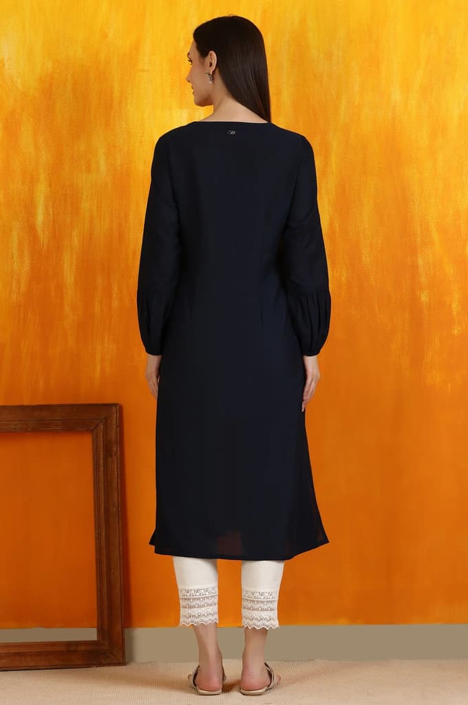 Black Thread Embroidered Cotton Modal Straight Kurta — photo 5