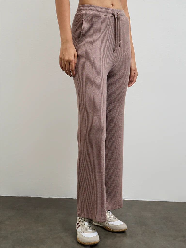 Nuoflexx Dusty Mauve Ribbed-Textured High-Rise Pants — photo 2