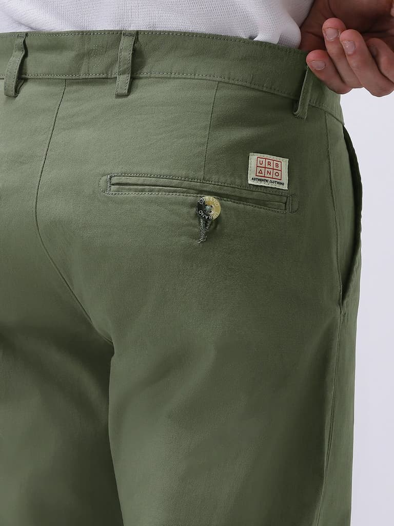 Men's Sage Green Cotton Regular Fit Casual Chinos Trousers Stretch — photo 7