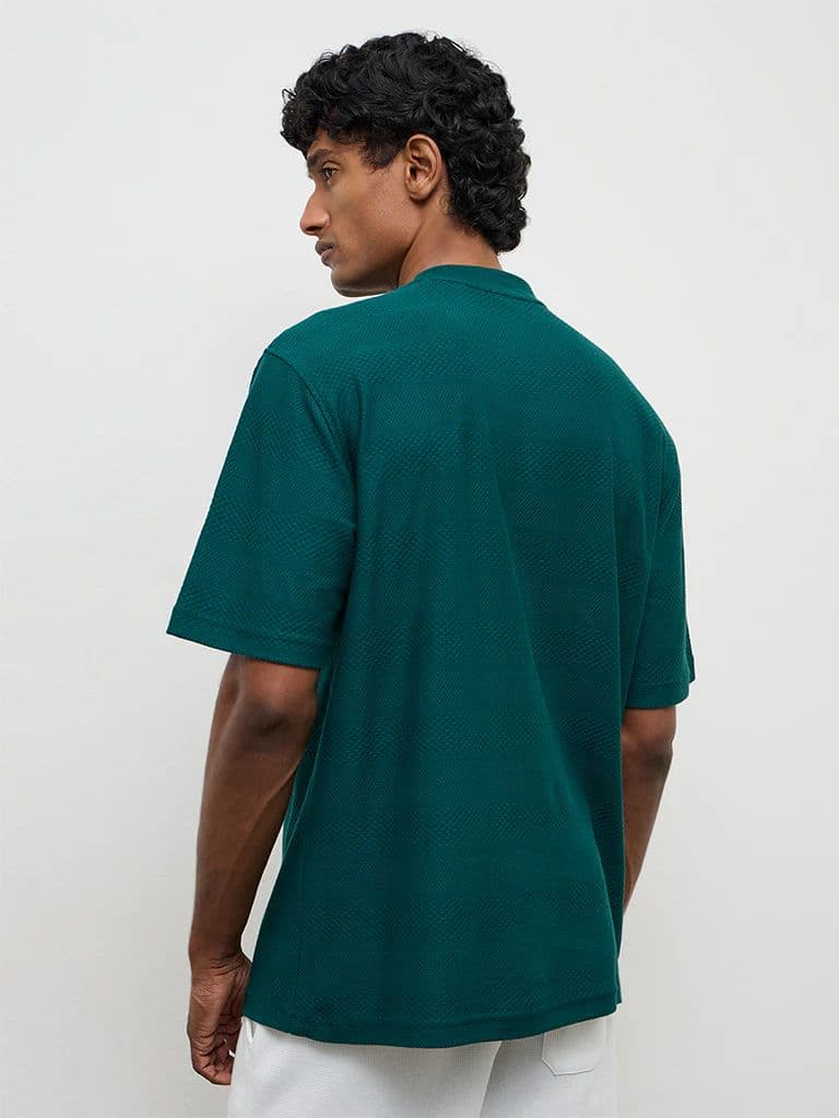 WES Lounge Teal Textured Relaxed-Fit Cotton T-Shirt — photo 4